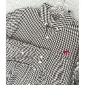 Alabama Crimson Tide Shirt Men Medium Black White Gingham Red Elephant Button Up